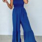 Navy Blue Spaghetti Straps Smocked Ruffled Wide Leg Jumpsuit