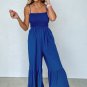 Navy Blue Spaghetti Straps Smocked Ruffled Wide Leg Jumpsuit