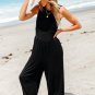 Black Cinched Waist Sleeveless Wide Leg Jumpsuit