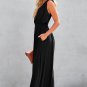 Black Deep V Pleated Crisscross Wide Leg Backless Jumpsuit