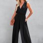 Black Deep V Pleated Crisscross Wide Leg Backless Jumpsuit