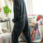 Black Flatlock Seam Detail V Neck Baggy Jumpsuit