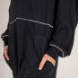 Black Flatlock Seam Detail V Neck Baggy Jumpsuit