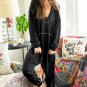 Black Flatlock Seam Detail V Neck Baggy Jumpsuit