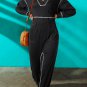Black Flatlock Seam Detail V Neck Baggy Jumpsuit