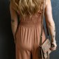 Dusty Pink Ruffled Shirred Wide Leg Sleeveless Jumpsuit