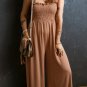 Dusty Pink Ruffled Shirred Wide Leg Sleeveless Jumpsuit