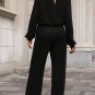 Black Solid Ribbed Knit Keyhole Back High Waist Jumpsuit
