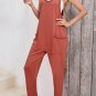Gold Flame Side Pockets Harem Pants Sleeveless V Neck Jumpsuit