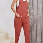 Gold Flame Side Pockets Harem Pants Sleeveless V Neck Jumpsuit