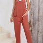 Gold Flame Side Pockets Harem Pants Sleeveless V Neck Jumpsuit
