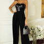 Black Sequin Tube Top Wide Leg Jumpsuit