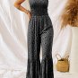 Black Thin Straps Smocked Bodice Wide Leg Floral Jumpsuit
