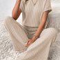 Parchment Solid Color Ribbed Short Sleeve Wide Leg Jumpsuit