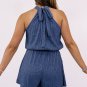Bluing Knot Back High Neck Crinkle Textured Romper