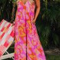 Pink Boho Abstract Print V Neck Wide Leg Jumpsuit