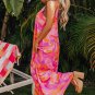 Pink Boho Abstract Print V Neck Wide Leg Jumpsuit