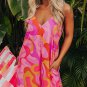 Pink Boho Abstract Print V Neck Wide Leg Jumpsuit