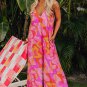 Pink Boho Abstract Print V Neck Wide Leg Jumpsuit