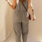 Sage Green Drawstring Buttoned Straps Cropped Overall