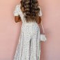White Boho Floral Smocked Wide Leg Short Puff Sleeve Jumpsuit