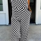 Black Checkered Print Pocketed Wide Leg Jumpsuit