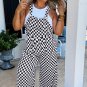 Black Checkered Print Pocketed Wide Leg Jumpsuit
