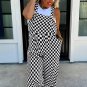 Black Checkered Print Pocketed Wide Leg Jumpsuit