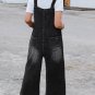 Black Distressed Bib Pocket Wide Leg Denim Overall