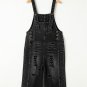 Black Distressed Bib Pocket Wide Leg Denim Overall
