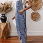 Sail Blue Denim Bib Straight Leg Jumpsuit with Pockets