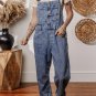 Sail Blue Denim Bib Straight Leg Jumpsuit with Pockets