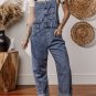 Sail Blue Denim Bib Straight Leg Jumpsuit with Pockets