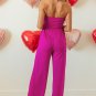 Bright Pink Bowknot Strapless Wide Leg Jumpsuit