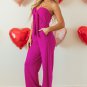 Bright Pink Bowknot Strapless Wide Leg Jumpsuit