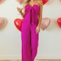 Bright Pink Bowknot Strapless Wide Leg Jumpsuit