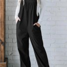 Black Solid Pocketed Loose Fit Corduroy Overall