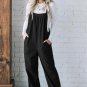 Black Solid Pocketed Loose Fit Corduroy Overall