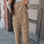 Khaki Flower Print Corduroy Overalls
