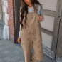 Khaki Flower Print Corduroy Overalls