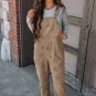 Khaki Flower Print Corduroy Overalls