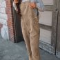 Khaki Flower Print Corduroy Overalls