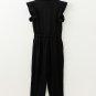 Black Zipper Flutter Sleeve Drawstring High Waist Jumpsuit