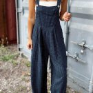 Sail Blue Plaid Print Buttoned Pocketed High Waist Overall