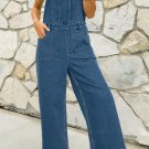 Dusk Blue Adjustable Tie Straps Cropped Wide Leg Denim Overalls