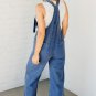 Blue Mineral Wash Knotted Strap Patched Pocket Wide Leg Denim Overalls