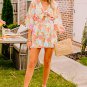 Orange Blooming Floral Print Front Tie Romper