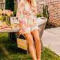 Orange Blooming Floral Print Front Tie Romper