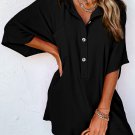 Black Half Button Collared Loose Romper