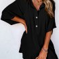 Black Half Button Collared Loose Romper